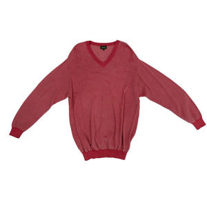 Mens Andean V Neck Sweater Coral White Knit XL